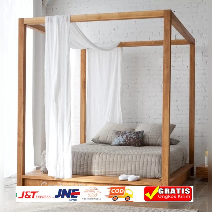 Ranjang tempat tidur/Dipan Canopy Minimalis Kayu Jati Ranjang Kanopi Jepara