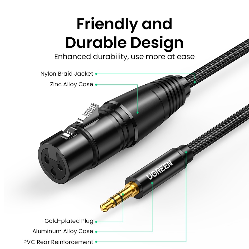 【Stok Produk di Indonesia】Ugreen Kabel Audio HiFi XLR Ke Jack Aux 3.5mm Female Untuk Kamera DSLR