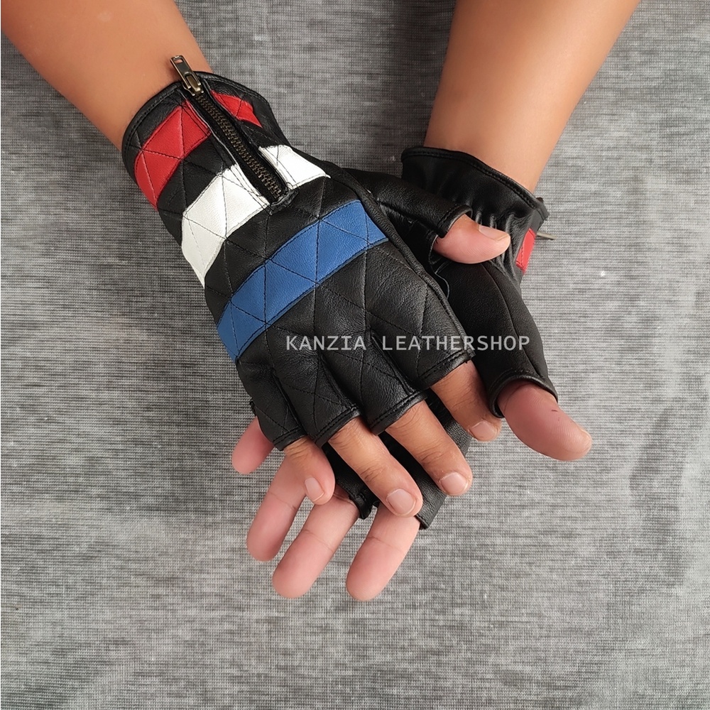 Sarung Tangan Motor Kulit Domba Motif Bendera - Leather Gloves Flag