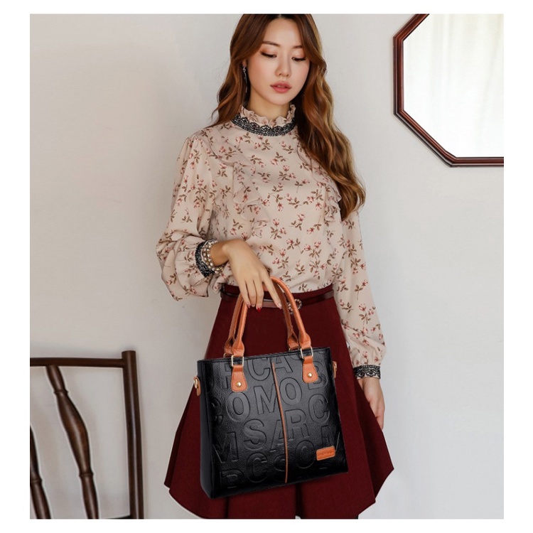 Tas messenger kulit embossed Handbag wanita kapasitas besar tas punggung selempang perempuan import