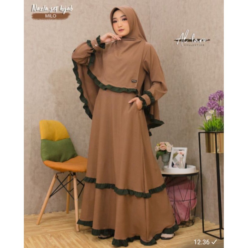 Nazla Set syari al-faro collection / gamis set hijab original al-faro collection / gamis set terbaru