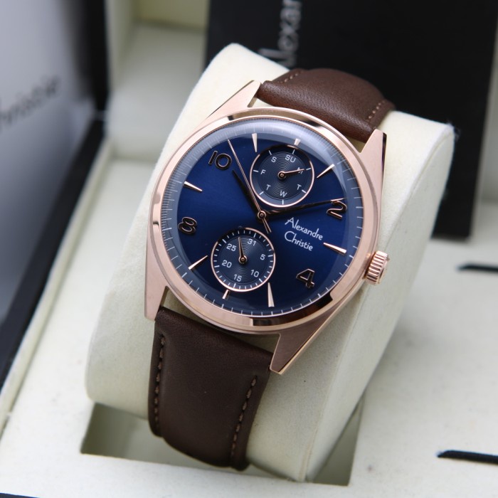 JAM TANGAN ALEXANDRE CHRISTIE AC 6579 ROSEGOLD BLUE BROWN PRIA. ORIGINAL