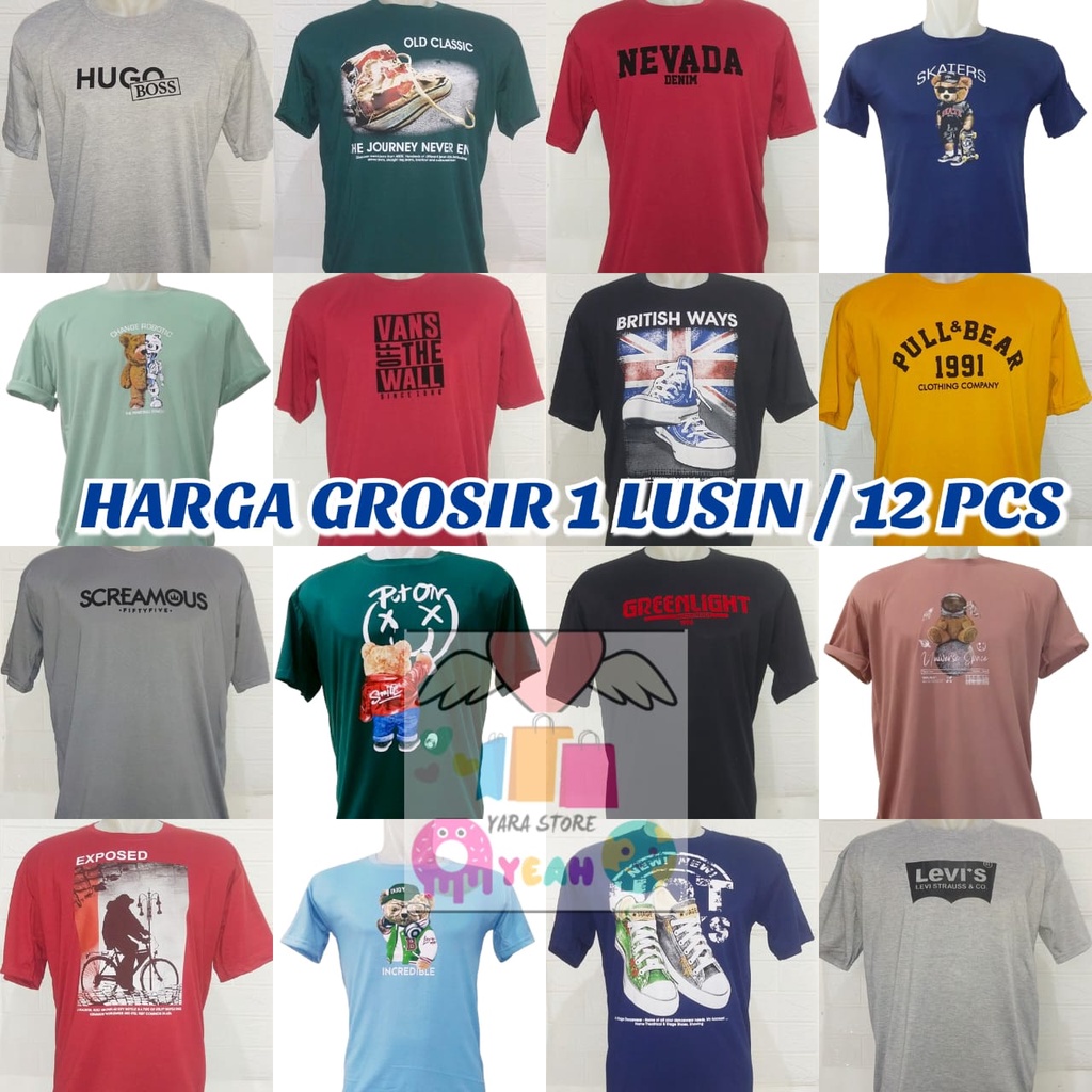 1 LUSIN KAOS DEWASA PRIA / 12 PCS KAOS PRIA DISTRO / KAOS GROSIR 12 PCS DISTRO / MOTIF RANDOM / GOSIR BAJU KAOS LUSINAN MURAH TERBARU