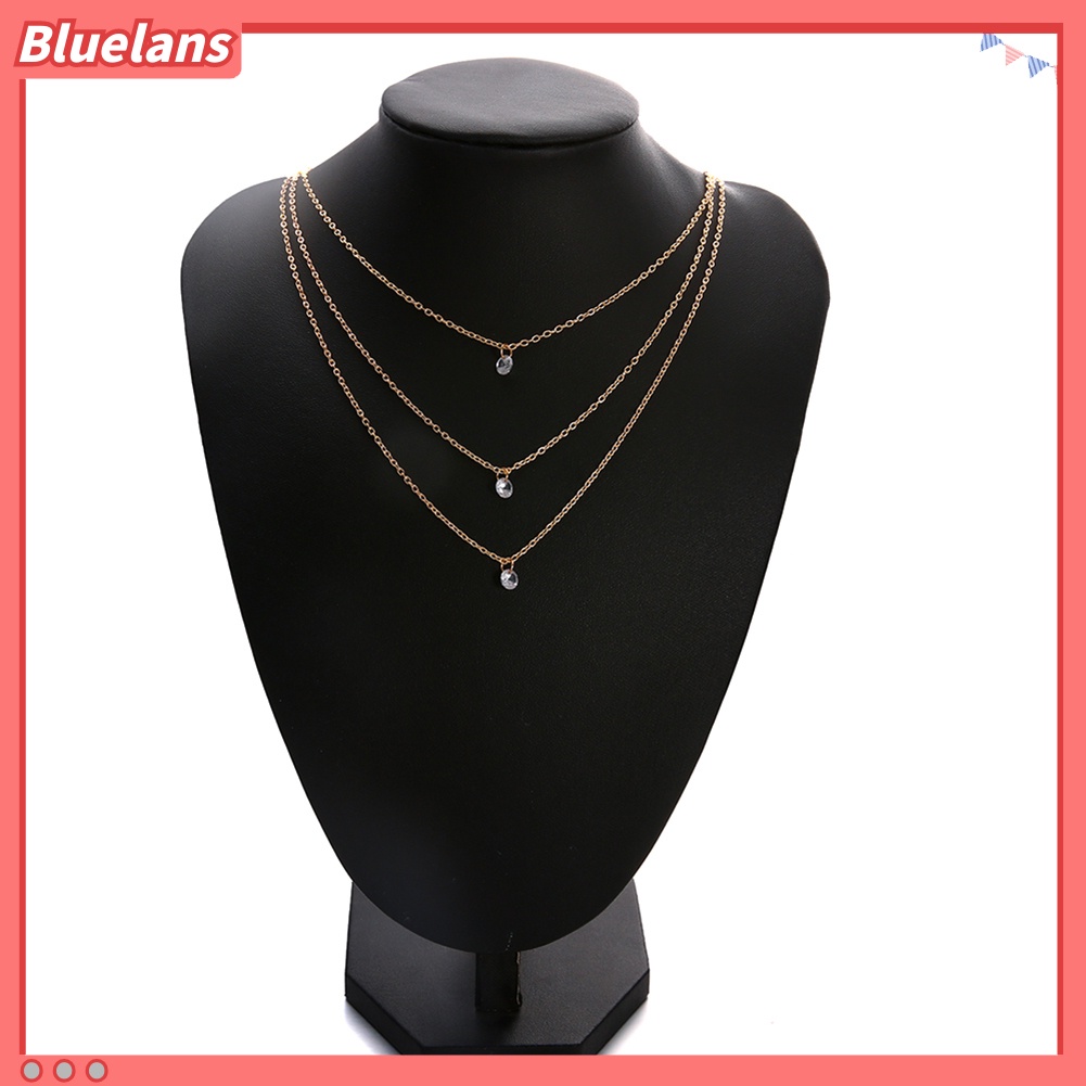 Bluelans Multi-layer Fashion Party Date Jewelry Women Three Rhinestones Choker Necklace