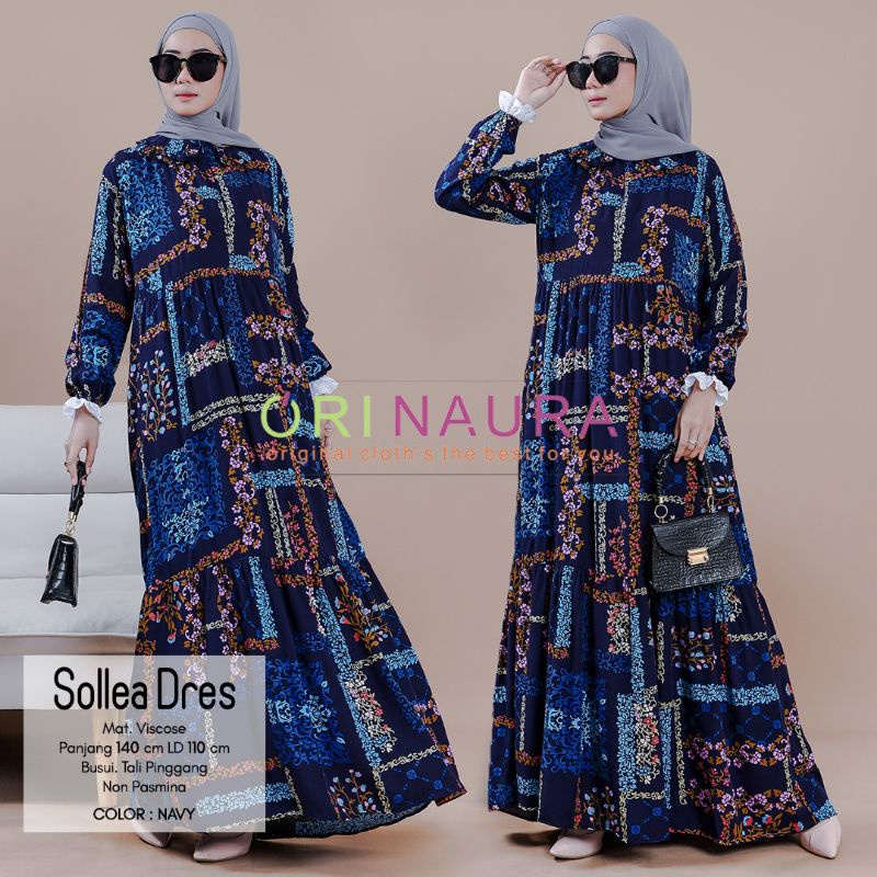 Sollea Maxi Dress - Gamis Wanita Dewasa Jumbo Bahan Katun Rayon Viscose Motif Abstrak Ori Naura