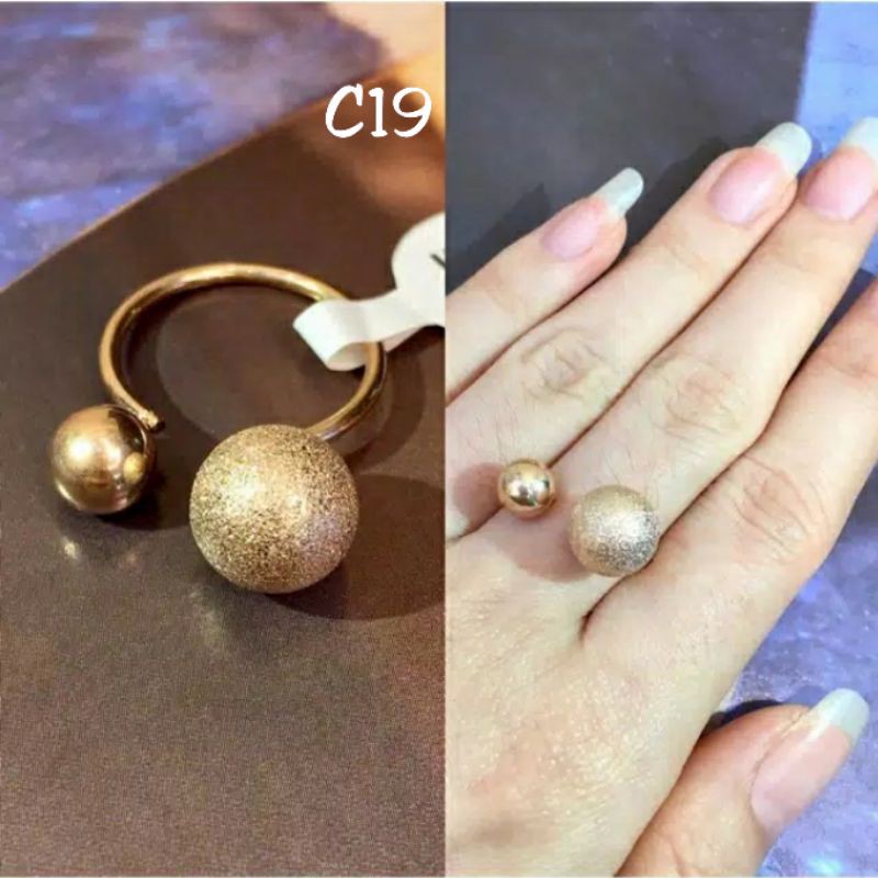 cincin titanium(C19) double ball anti karat&amp;Alergi JJ-37☆