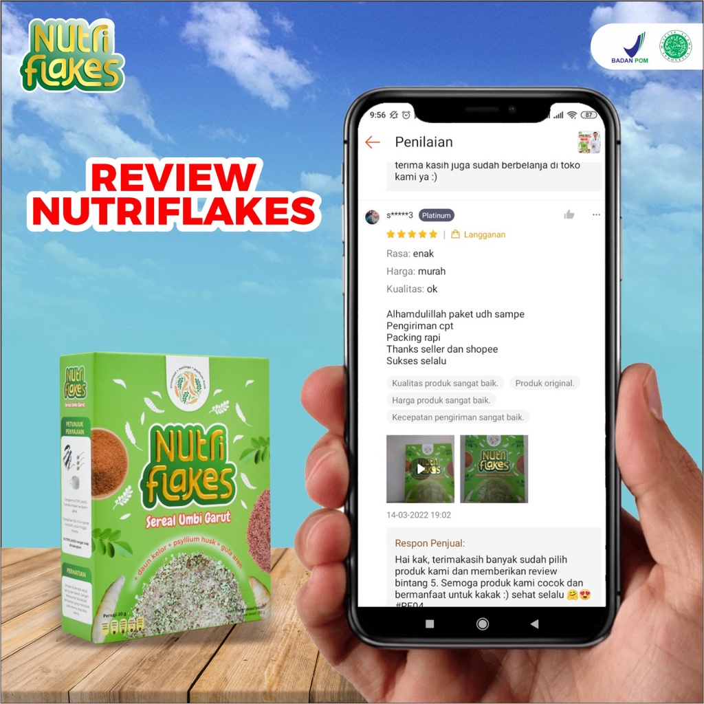 Nutriflakes - Original Minuman Umbi Garut Ekstrak Daun Kelor Bantu Atasi Asam Lambung Maag Kronis Mual Muntah Kontrol Kolestrol Kolesterol Suplemen Makanan Diet Tingkatkan Antibody Lancarkan Pencernaan Isi 280gr