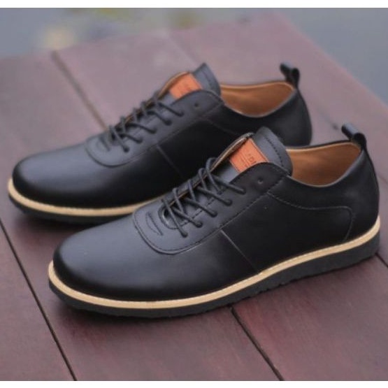 ENOZ X GLDO - Sepatu Fantofel Sneakers Hitam Pria Casual Kasual Spatu Snaker Pantofel Cassual Formal Kerja Kuliah Sekolah Cowo Kulit PU Sintetis Premium Berkualitas Original Sapatu Kets Laki Laki Remaja Dewasa Keren OOTD Kekinian