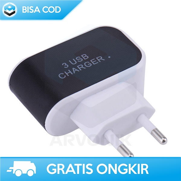 ADAPTER CHARGING 3 PORT USB BY EKA TRAVEL CHARGER COLOKAN EU LED 5V