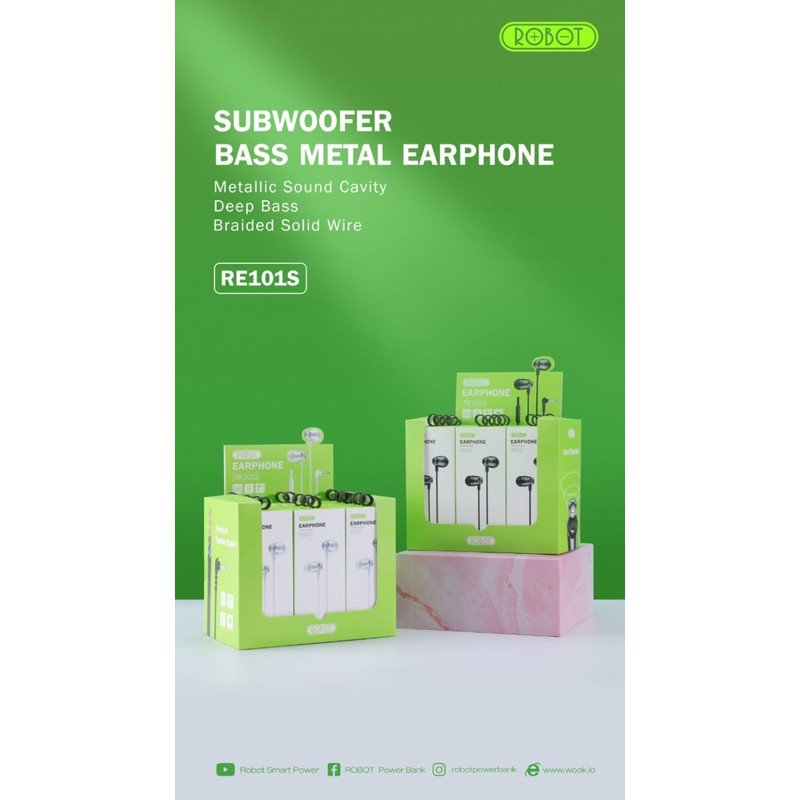 HANDSFREE ROBOT RE101S METAL BASS EARPHONE