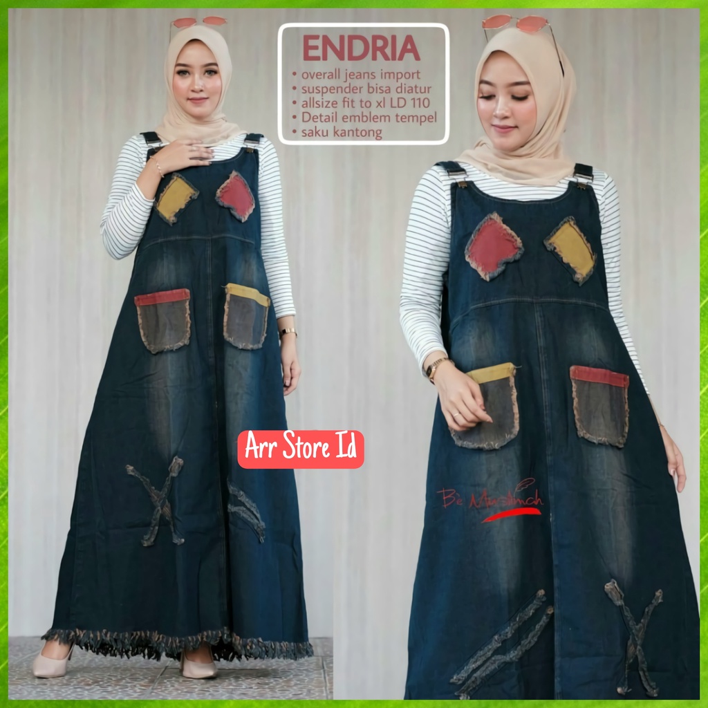 Baju Kodok Overall Dress Overal Jeans Wanita Bordir Tempel Bawah Rawis Terbaru Kekinian Ld 110 P 135 Endria Allsize