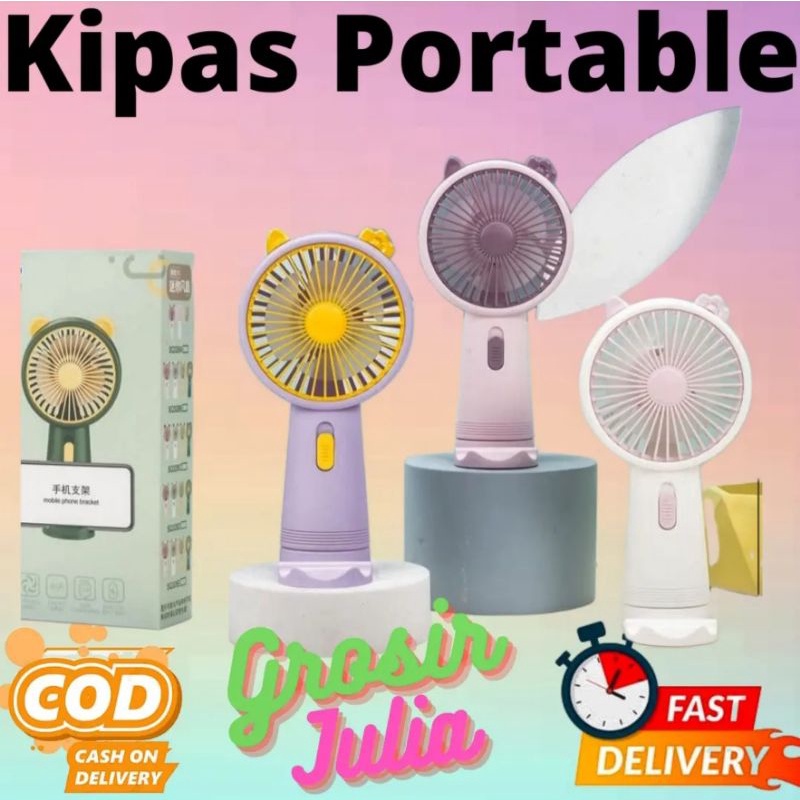 Kipas Angin Tancap Tangan Karakter Genggam Portable USB Recharge (Standing Mini Fan)