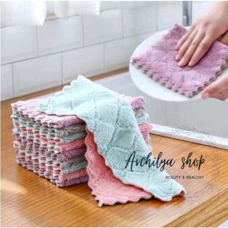 Kain Lap Dapur Microfiber Lap Piring Bahan Coral Twis