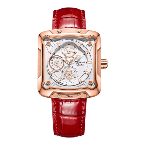 Alexandre Christie AC 3030 BF LRGSLRE Ladies Silver Dial Red Leather