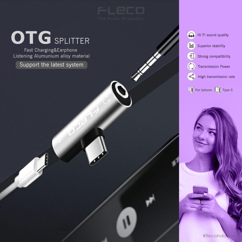 New Fleco Splitter Type C SPC09 For Xiaomi Fleco Audio Splitter With Charging Support