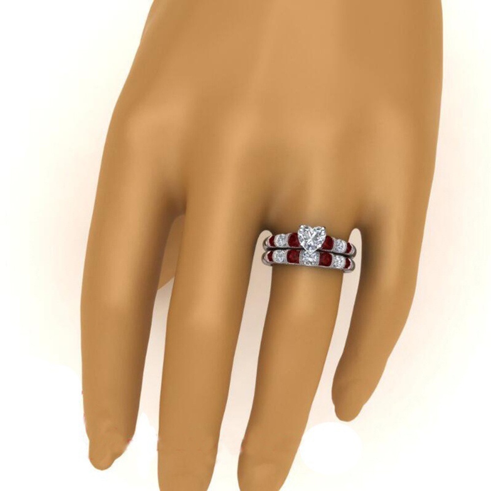 Hu Hu Hu Hu Hu Alat Bantu Pasang Kacamata♡ 2pcs / Set Cincin Jari Wanita Desain Hati Ruby Imitasi Inlaid Gaya Retro Untuk Hadiah