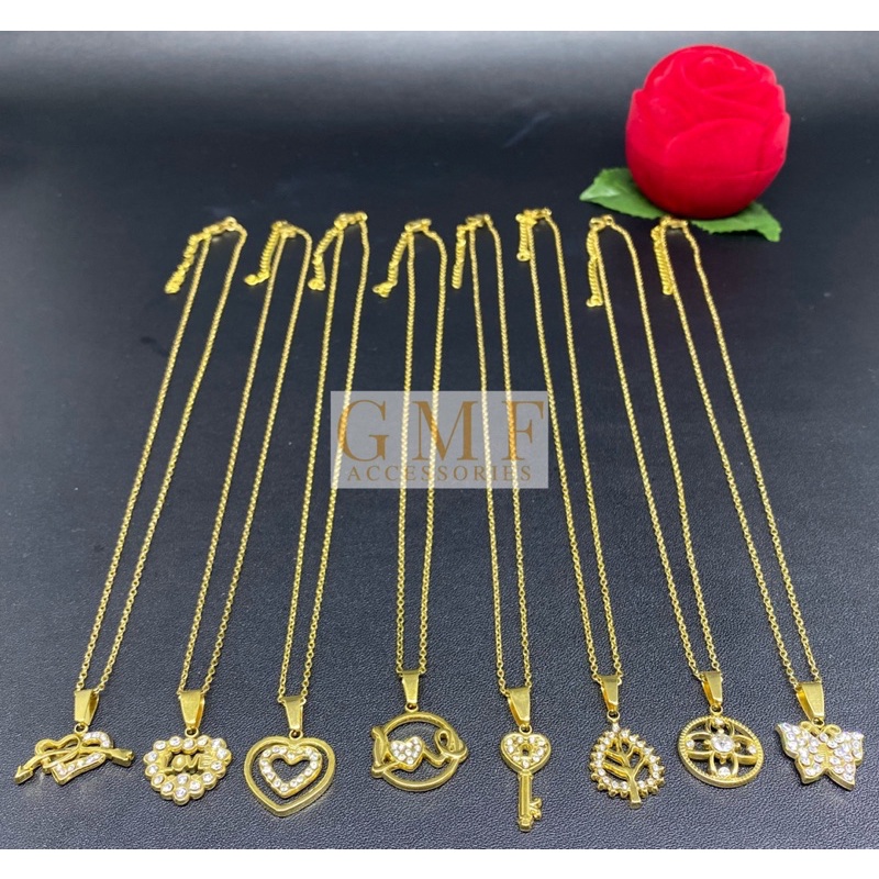 1 Set Kalung Dan Liontin Titanium Kalung Bandul Hati Permata Motif Anti Karat Stainless Steel