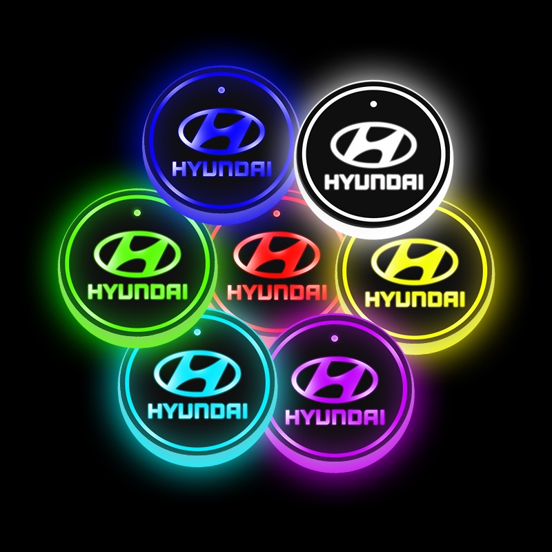 1/2peices Hyundai Car LED Cup Holder Mat USB Charging Car Coaster Replaceable Color Warna Mood Lamp Accessoreis