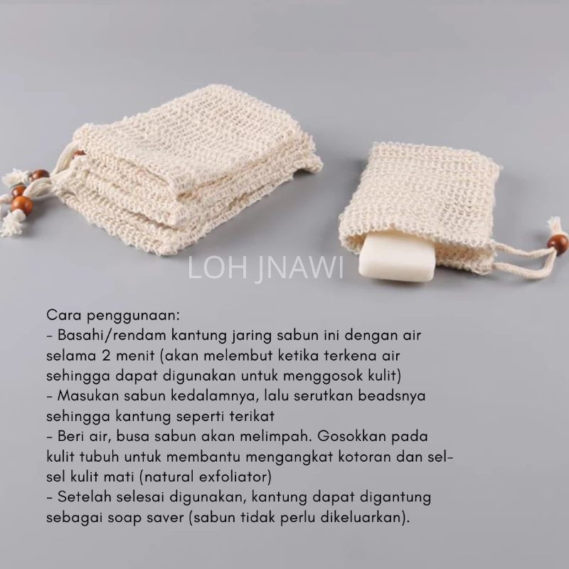 Sisal Soap Bag Soap Saver Kantung Sabun Rajut Foaming Net Natural Shower Puff Ramah Lingkungan