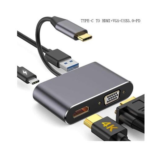 TYPE C THUNDERBOLT 3 TO VGA HDTV USB A 3.0 PD USB-C CONVERTER 4IN1 HUB ADAPTER 4K 60HZ 1080P 5GBPS 87W