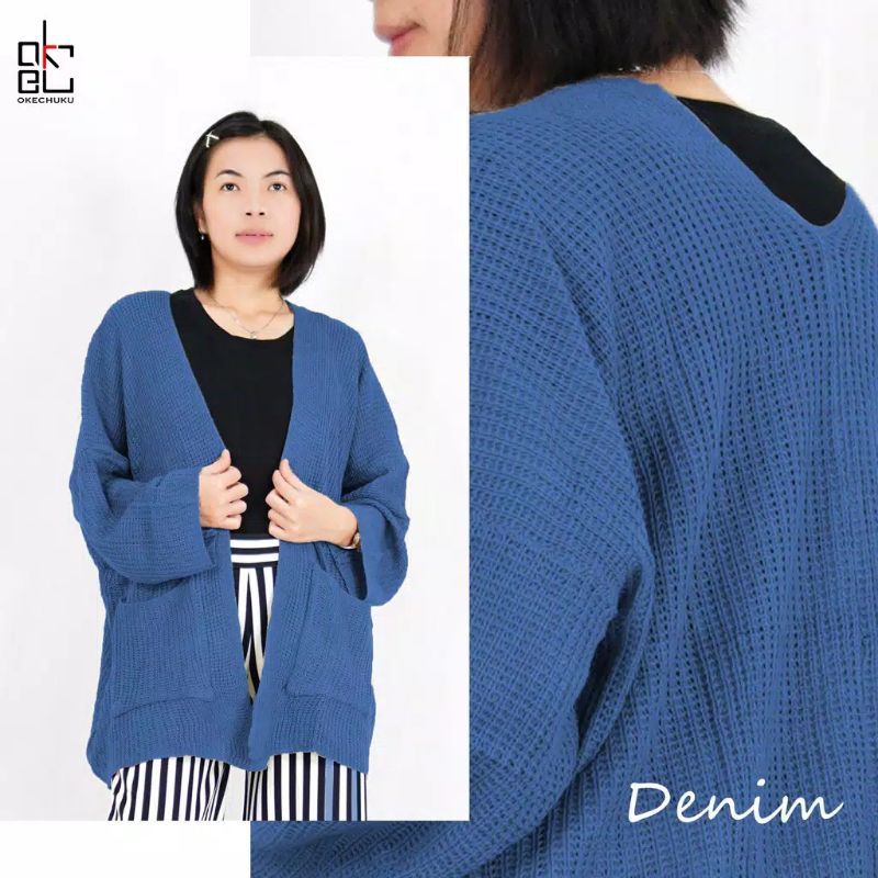 OVERSIZE LAVELLA PREMIUM CARDIGAN RAJUT TEBAL-Denim