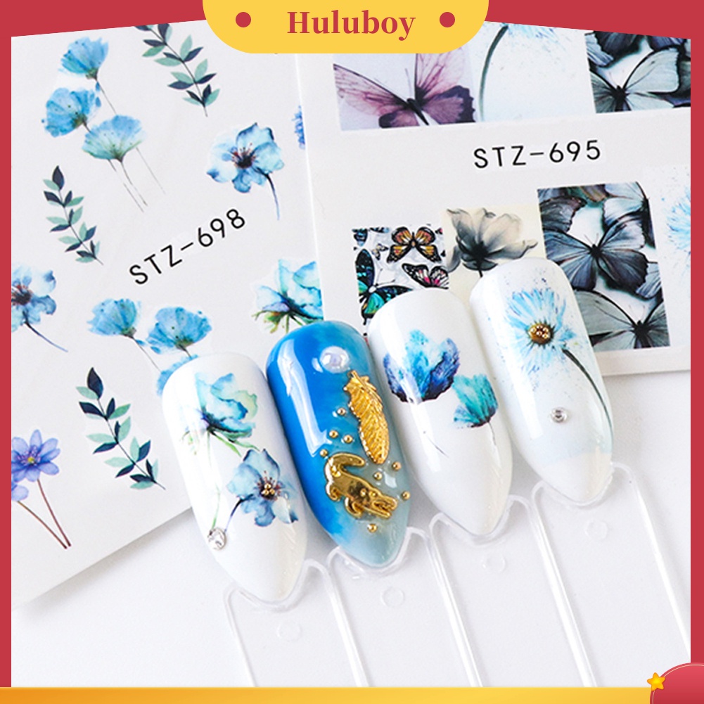 Huluboy Huluboy♡ 24 Lembar Stiker Decal Transfer Air Motif Tanaman Bunga Untuk Manicure DIY