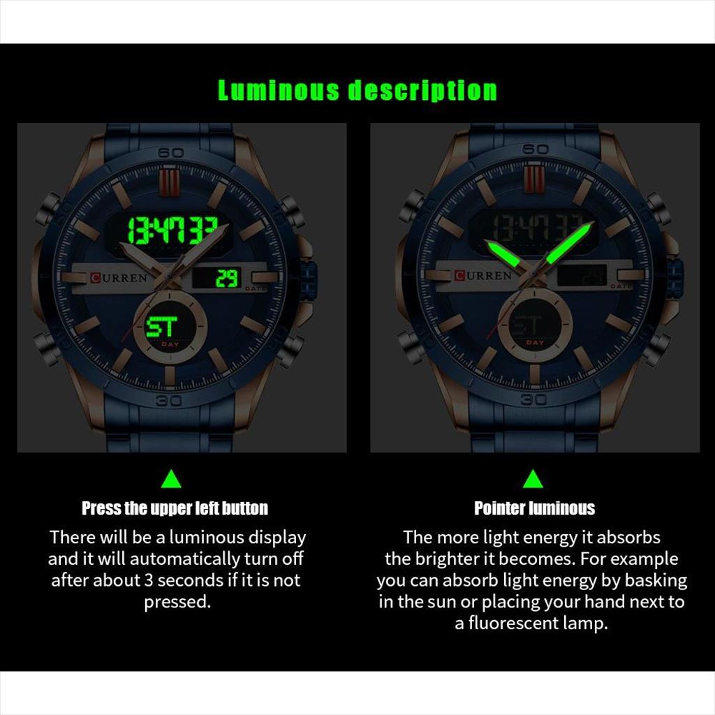 CURREN 8384 Jam Tangan Pria  Analog Digital Chronograph Stainless