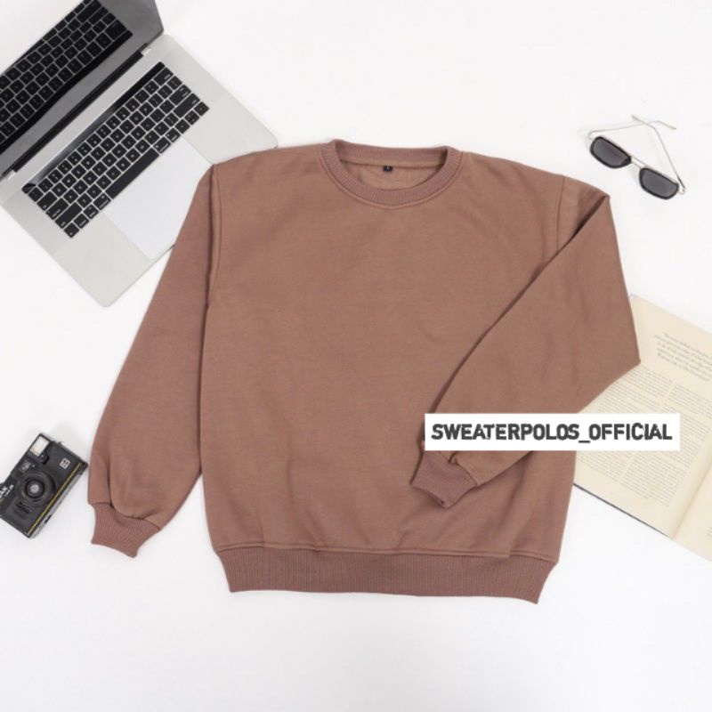 { PREMIUM QUALITY } Basic Sweater Polos Crewneck Pria Wanita / Sweater Crewneck Pria /  Outwear / Sweatshirt / COD / Fleece-CN MOCCA