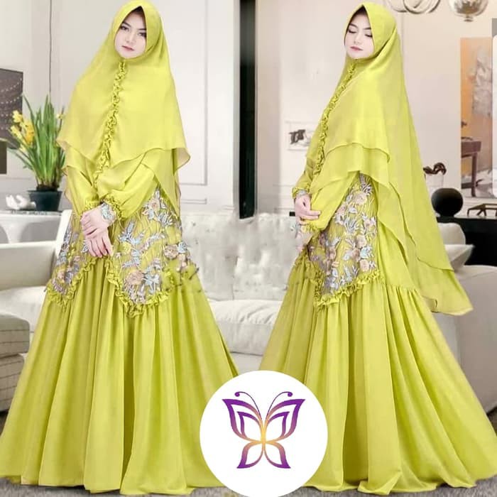 Agra1429 Gamis pesta mewah yenira lime syari brukat mewah bagus murah yen vt
