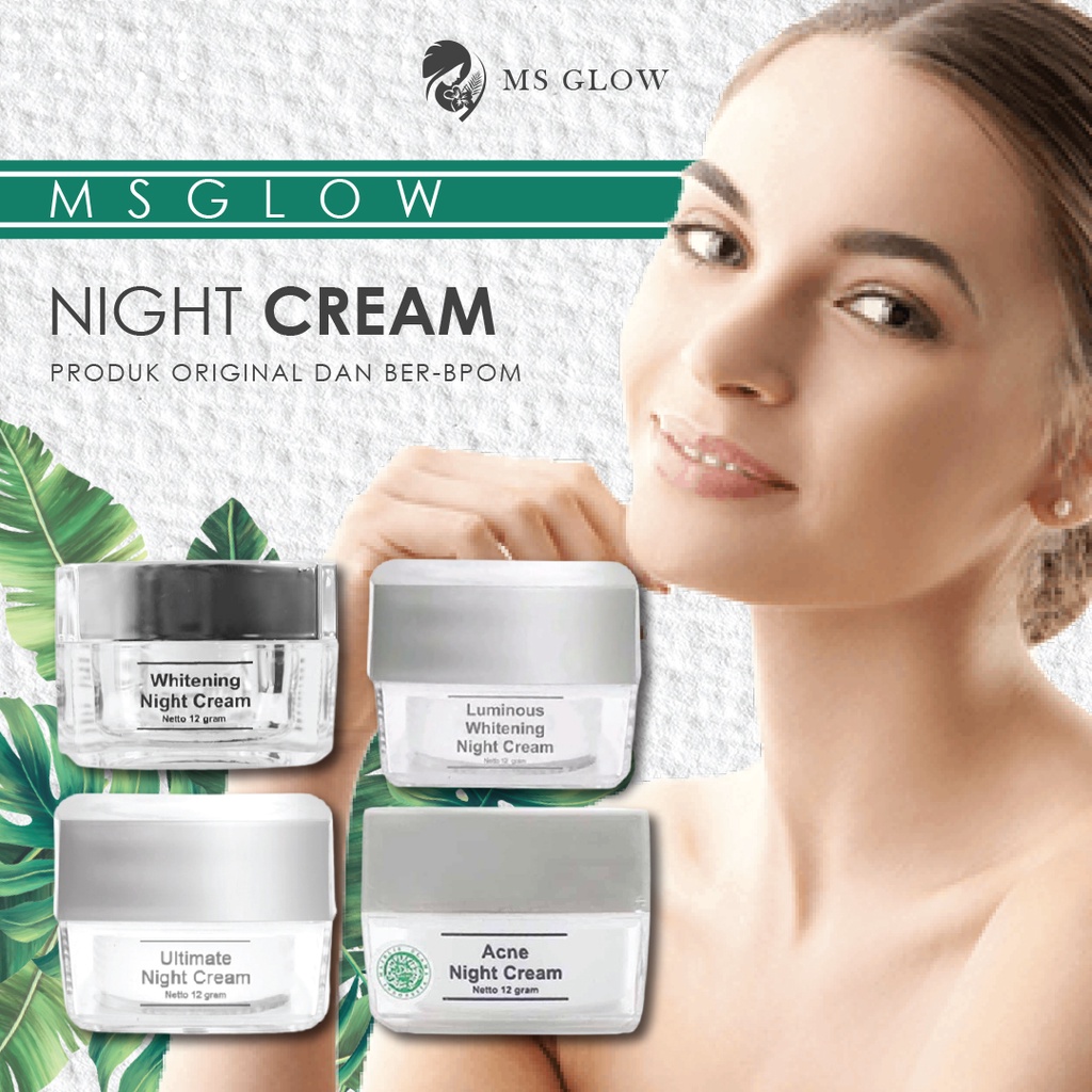 Ms Glow Night Cream / Krim Malam Whitening Acne Luminous Ultimate Original - By msglow.official88