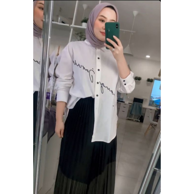 White logo sequin shirt benang jarum by buttonscarves
