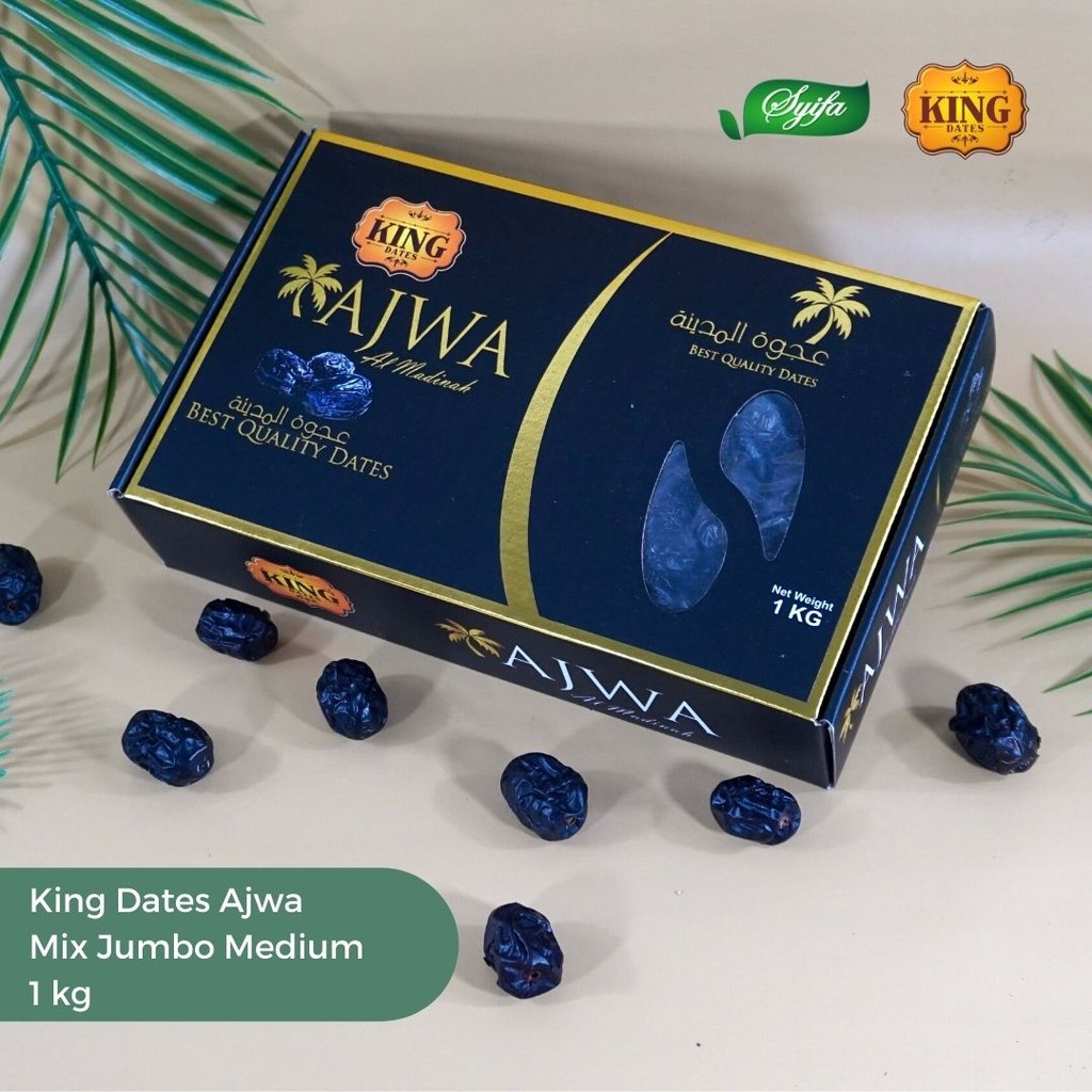 

Kurma Ajwa Super 1 Kg Dus MIX JUMBO + Medium Al Madinah Asli Prince Dates Ajwa Original