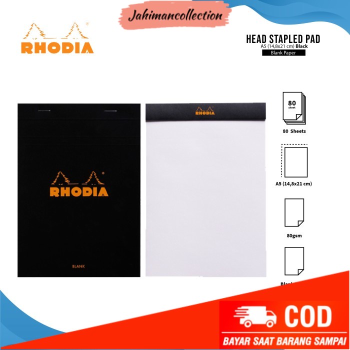 

✨ BISA COD ✨ Buku Catatan Rhodia A5 Head Stapled Pad N16 Notepad - BLANK BLACK