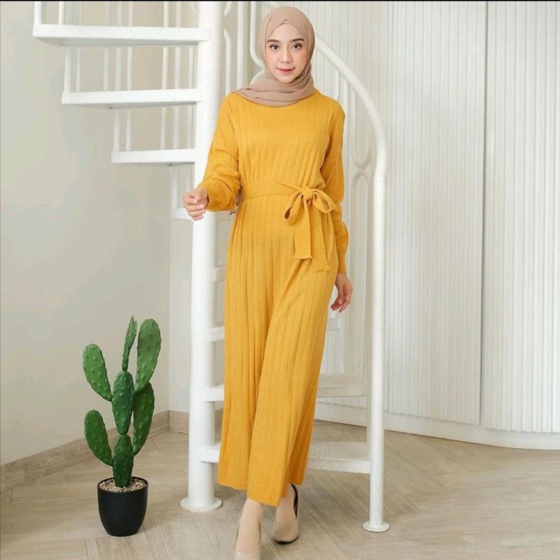 Kava Long Dress(+Belt) Knit / Dress Rajut / Long Dress / Baju Muslim Wanita / Dress Knit / Gamis