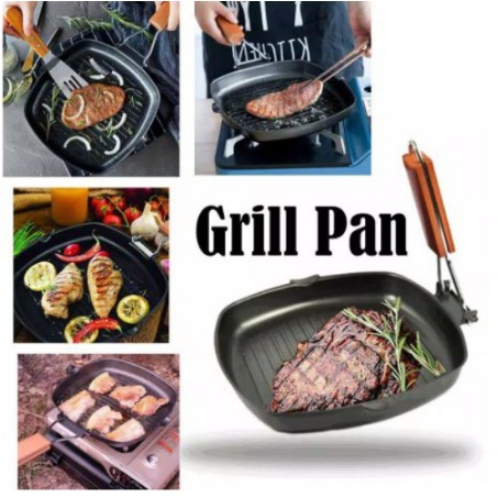 Square grill pan 24cm - teflon wajan frypan anti lengket lipat 2602