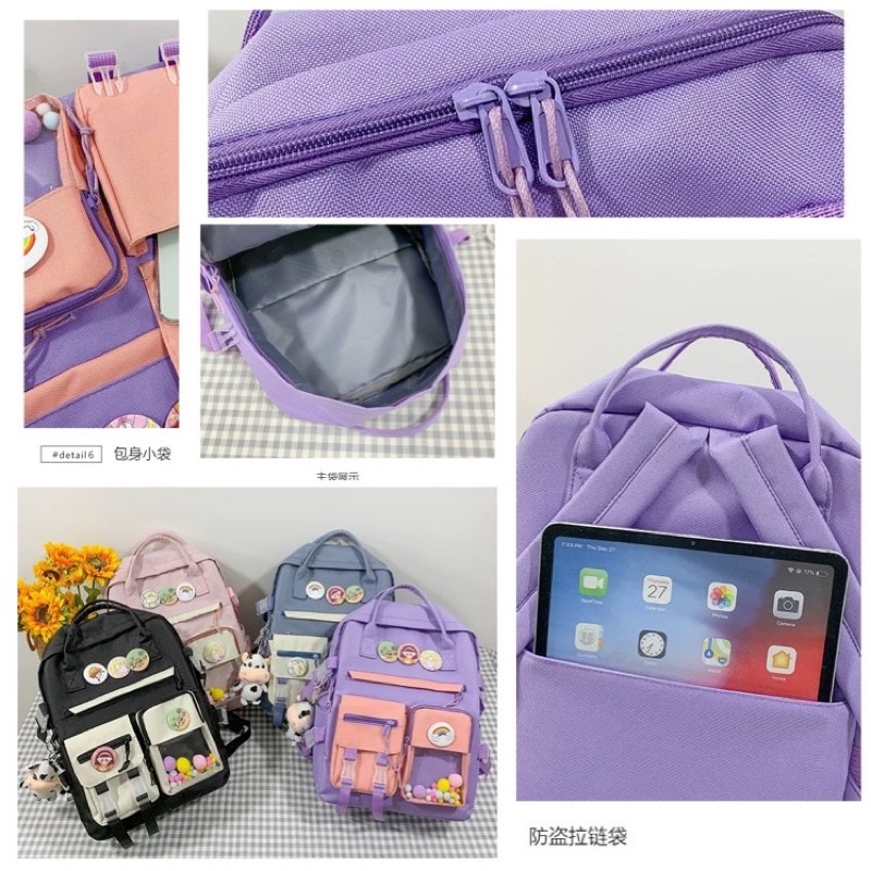 TAS RANSEL SEKOLAH ANAK PEREMPUAN import set 5 in 1 FASHION BACKPACK KOREA