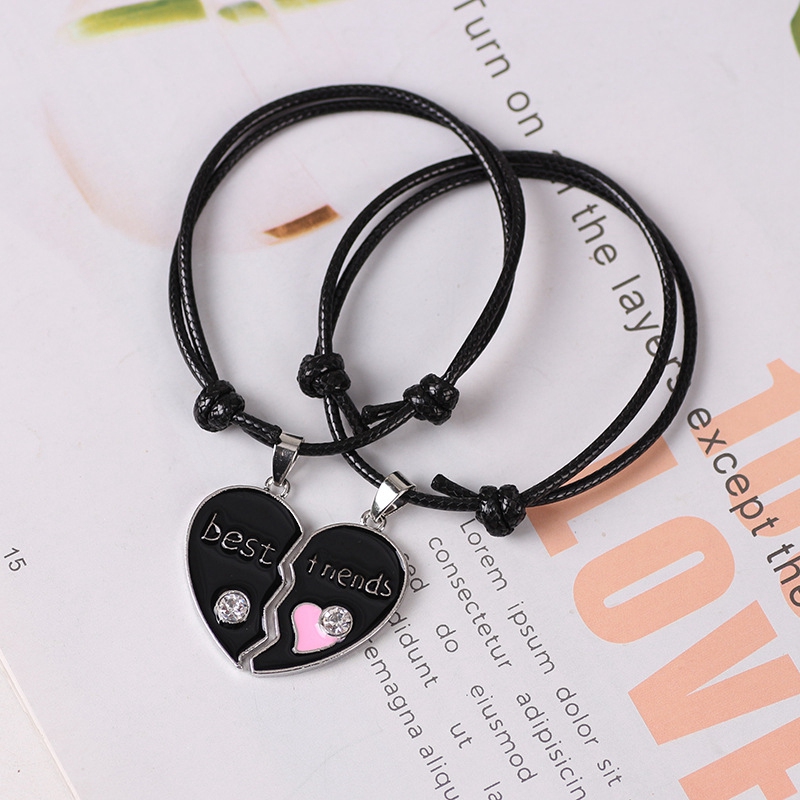 Best Friend Lady Bracelet Girlfriends Bff Heart Pendant Black And White Leather Rope Hand Chain Fashion Jewelry Gift