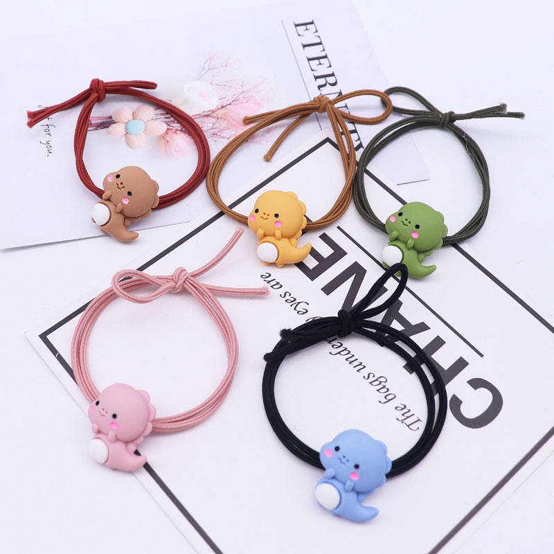 Korea Lucu Kartun Dinosaurus Ikat Rambut Warna Karet Gelang Kepala Tali Rambut Aksesoris - olo