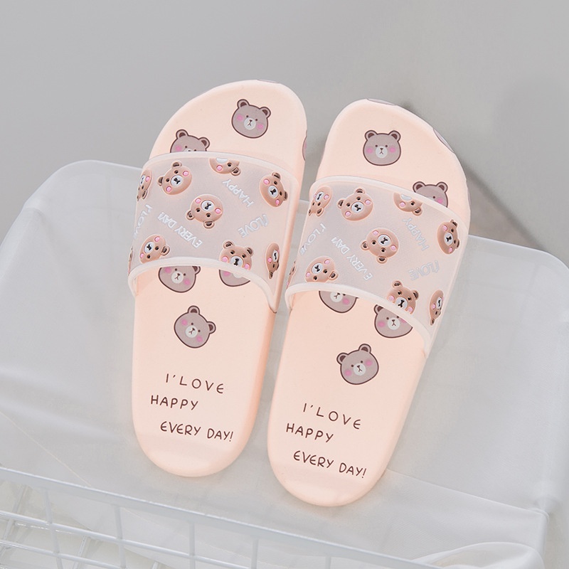 [JWALK] Sandal Wanita Slip On Karet Bear KAI BLACK PEACH WHITE Transparan Hangout Outdoor Rumahan Lucu Anti Licin- 262