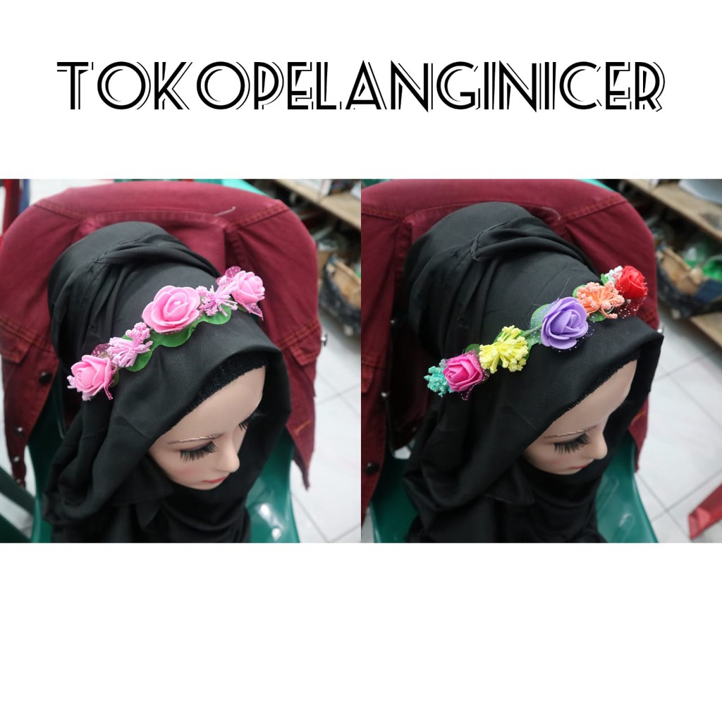 Bando FLOWER CROWN berlampu/ Mahkota Bunga Boho Warna Pelangi  untuk Pesta cantik Tokopelaniginicer