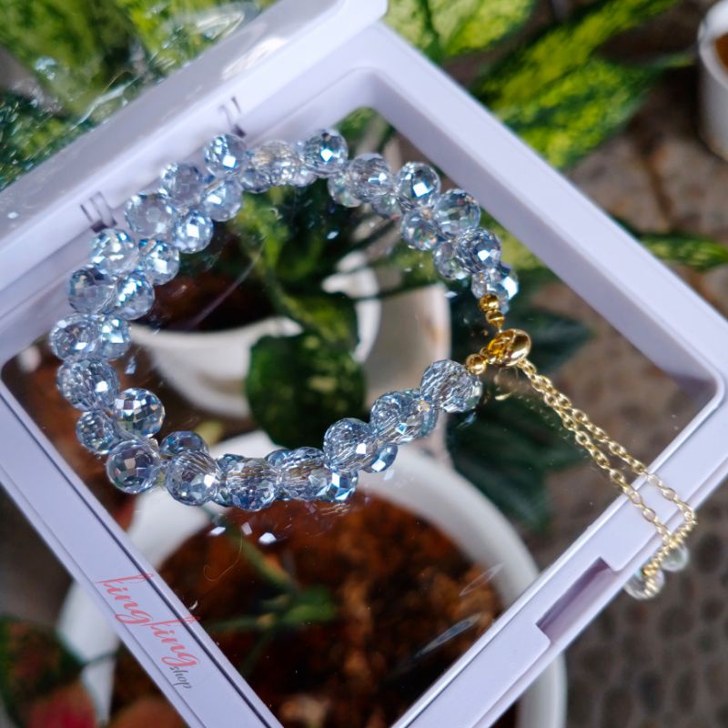 Gelang kristal serut,gelang kristal serut korea,gelang kristal tali elastis free BOX-3