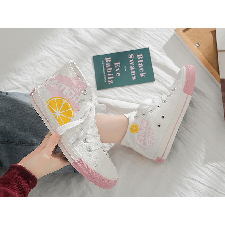 SSLI sepatu sneakers high ankle lemon putih kuning hitam canvas casual import korea jepang