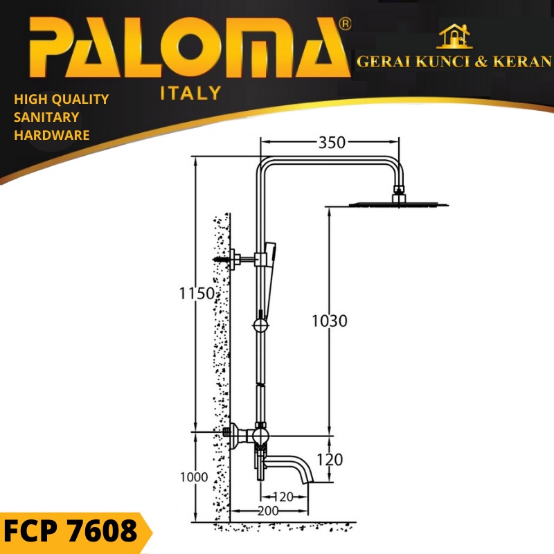 PALOMA FCP 7608 Shower Tiang Set Column Mandi Keran Kran Panas Dingin