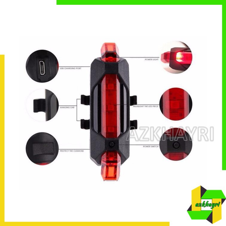 Lampu Sepeda 5 LED Taillight Rechargeable