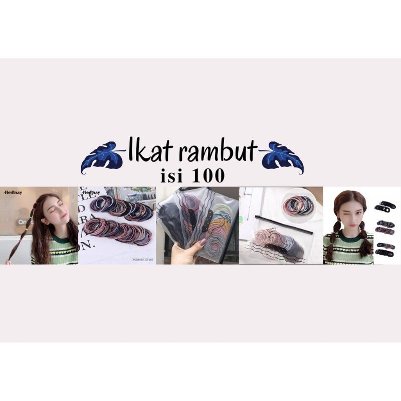 ikat rambut isi 100 pcs korea + pouch