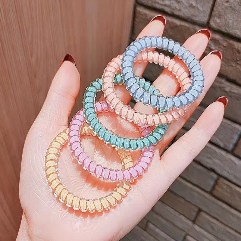 Ikat Rambut Model Kabel Telepon Bahan Resin Warna Permen Untuk Wanita