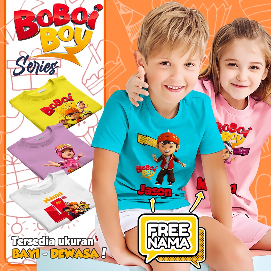 Baju Kaos ANAK DAN DEWASA BOBOBOI BOBOIBOY COUPLE (FREE NAMA)