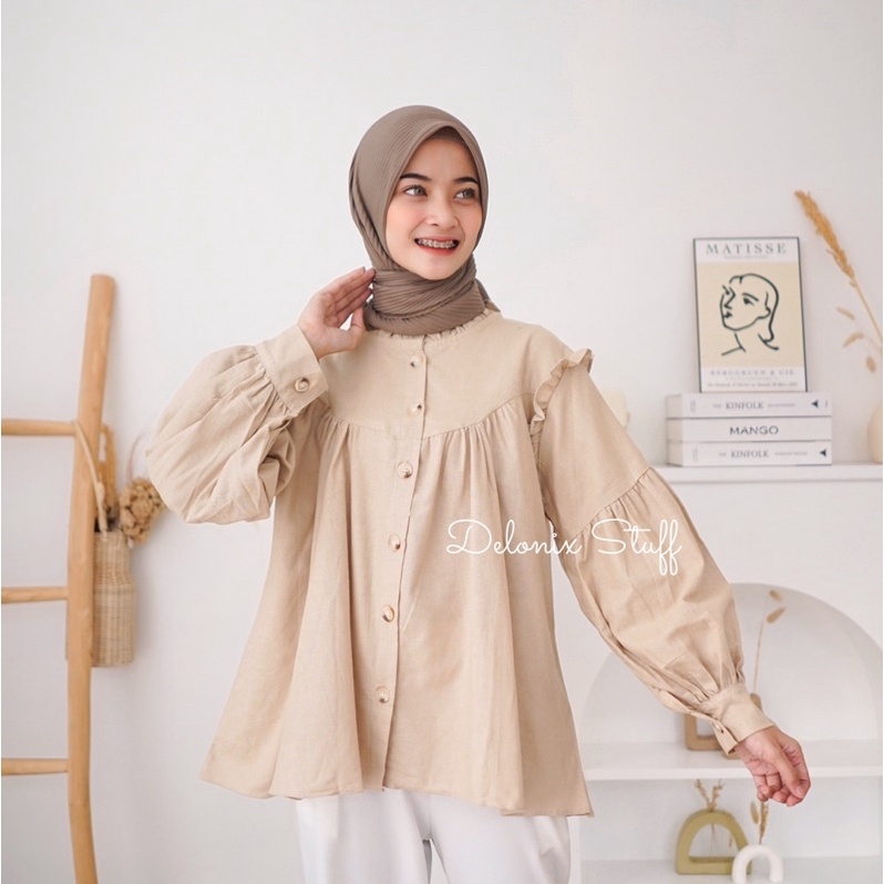 Delvina ruffle linen shirt