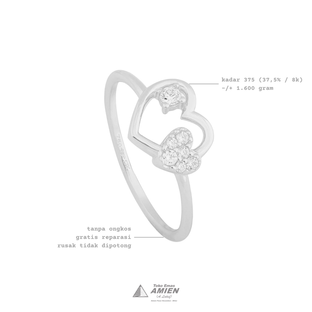 Toko Emas Amien Cincin Emas Putih Asli UBS Kadar 375 (37,5% / 8K) 1.600 Gram - Millie Molly Double L