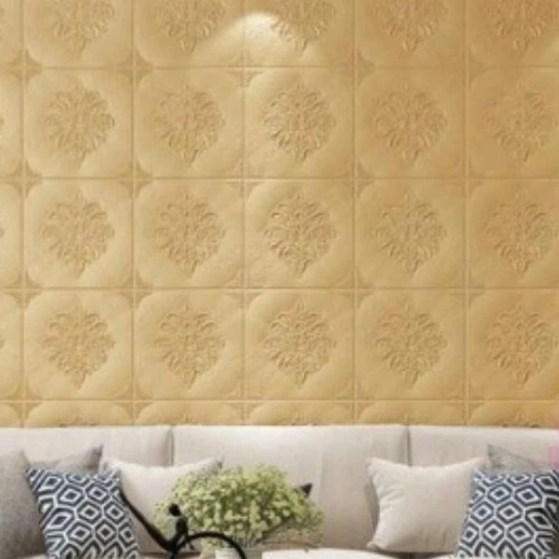 wallpaper sticker foam premium permukaan timbul motif batik mewah 4 kuning
